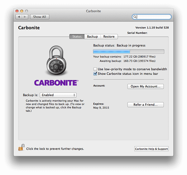 Carbonite Mac OS X Backup Progress