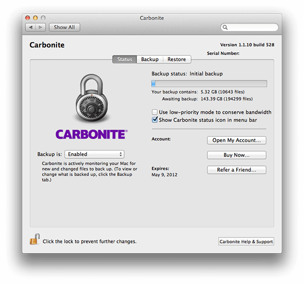 Carbonite Initial Backup System Preference
