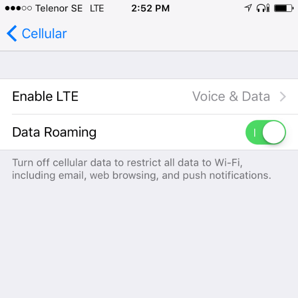 iPhone Data Roaming Setting
