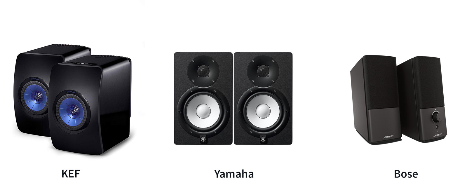 KEF, Yamaha, and Bose Speakers