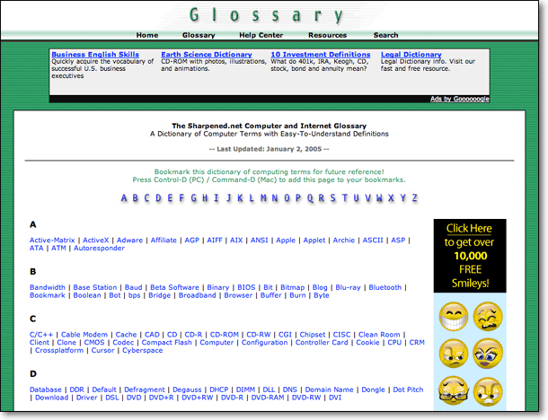 Sharpened.net Glossary - 2002