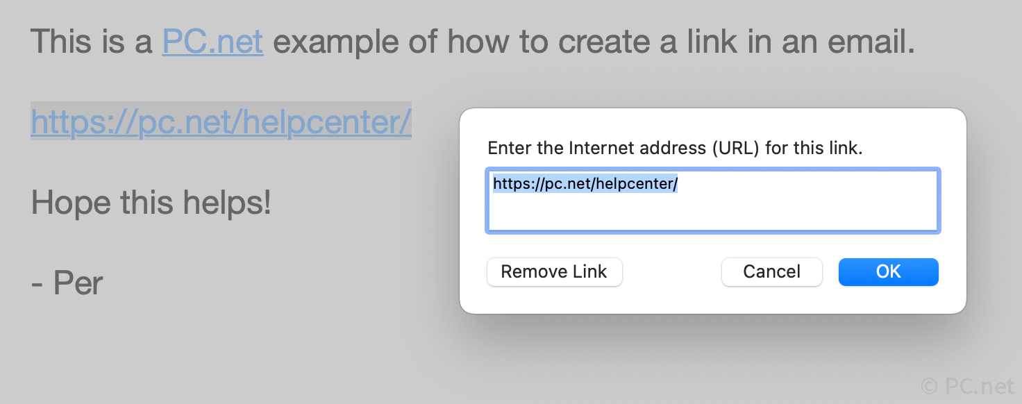 Create a link in Apple Mail