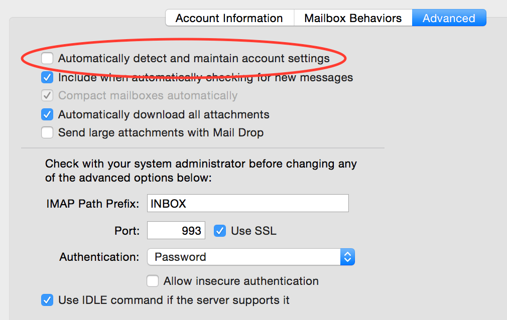 Apple Mail Advanced Account Settings