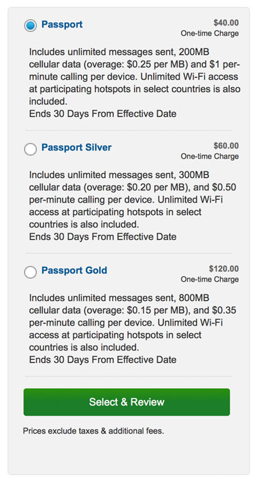 AT&T Passport Options