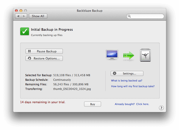 BackBlaze Initial Backup on Mac OS X