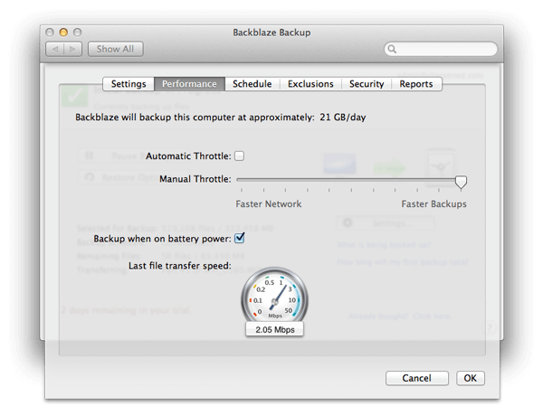 BackBlaze Performance Throttle Settings