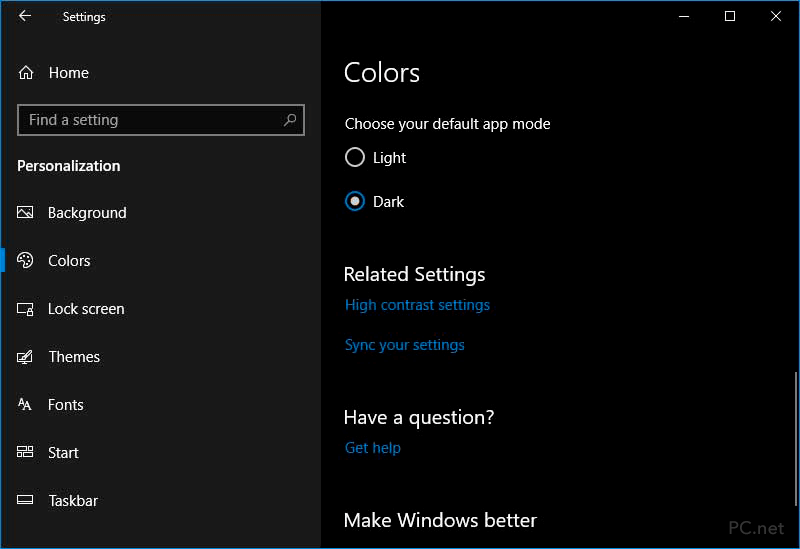 Windows 10 Dark Mode Setting
