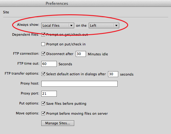 Dreamweaver CS6 Site Preferences