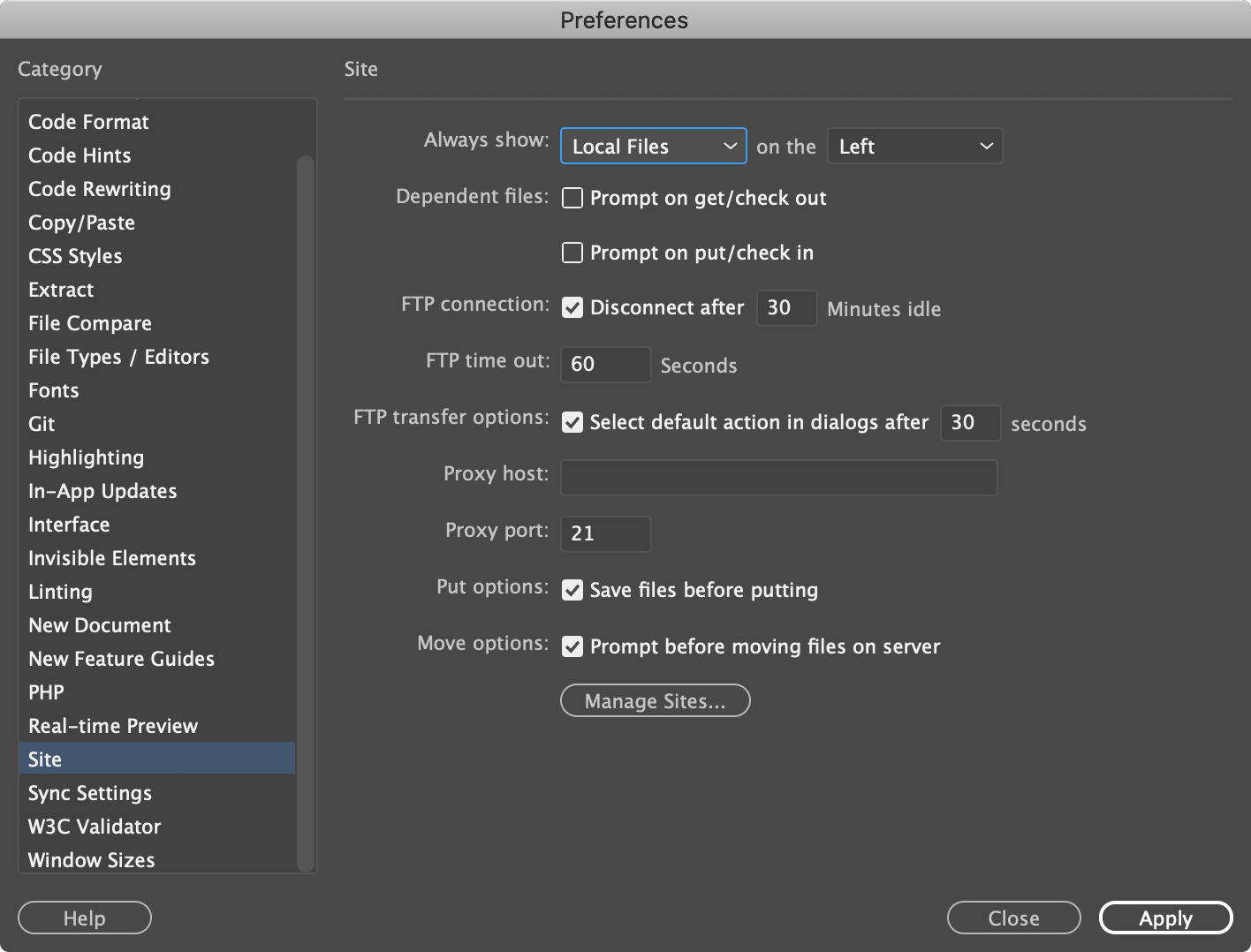 Dreamweaver 20 Site Settings