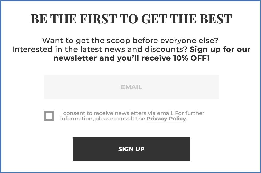 10% Off Email Promo Form Example