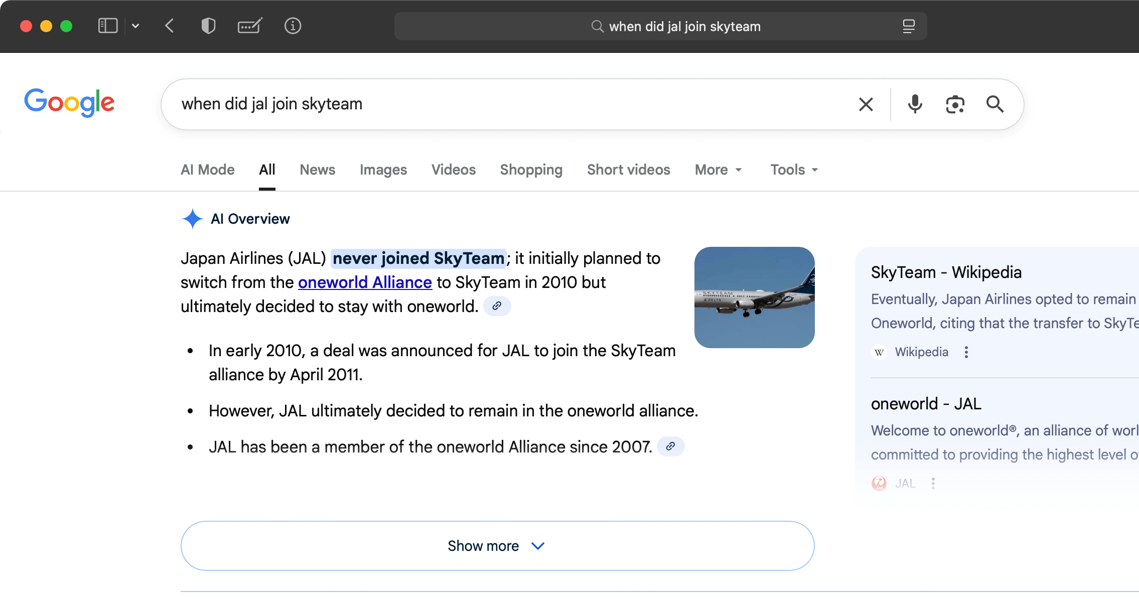 Right answer from Google AIO