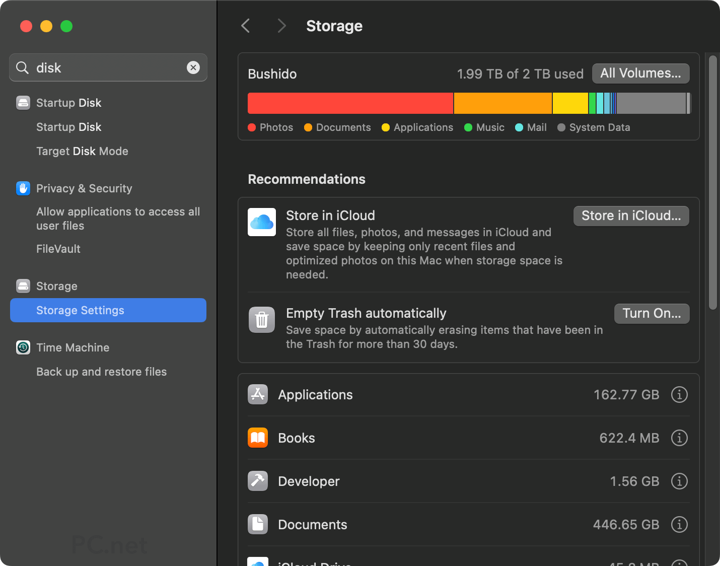 iMac Pro Disk Usage