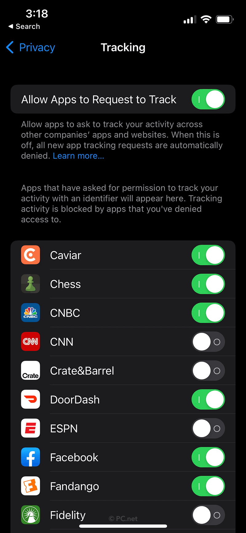 iOS Do Not Track Settings