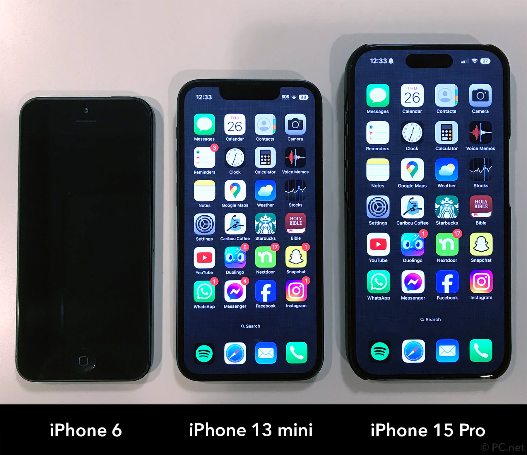 iPhone 6 vs iPhone 13 mini vs iPhone 15 Pro