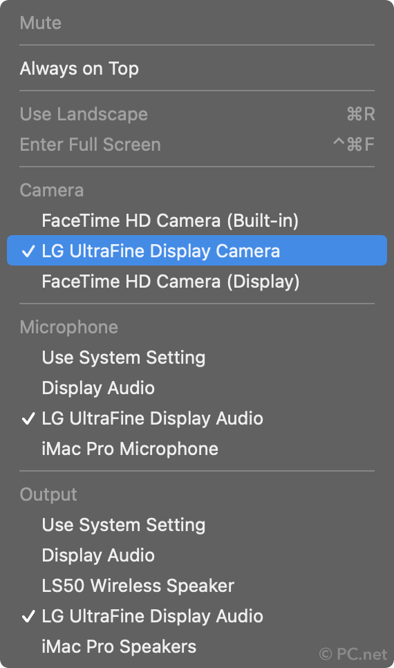 LG Display Options in Apple FaceTime