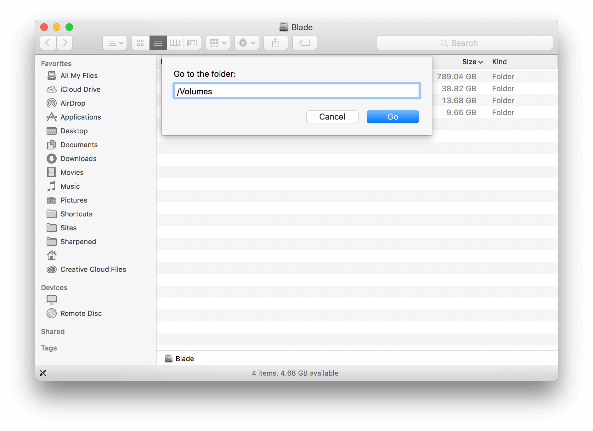 Go to Folder... /Volumes