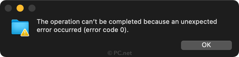 macOS Error Code 0 Alert Message