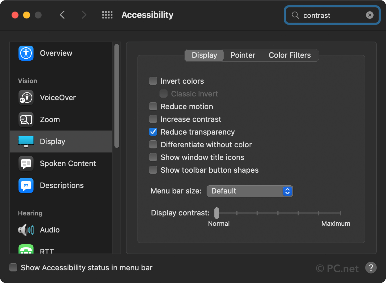 macOS System Preferences - Accessibility - Reduce Transparency