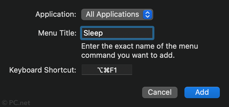 Add macOS Custom Keyboard Shortcut