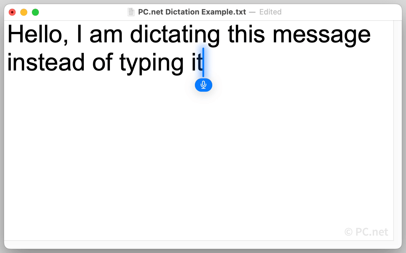 Dictation in TextEdit on macOS