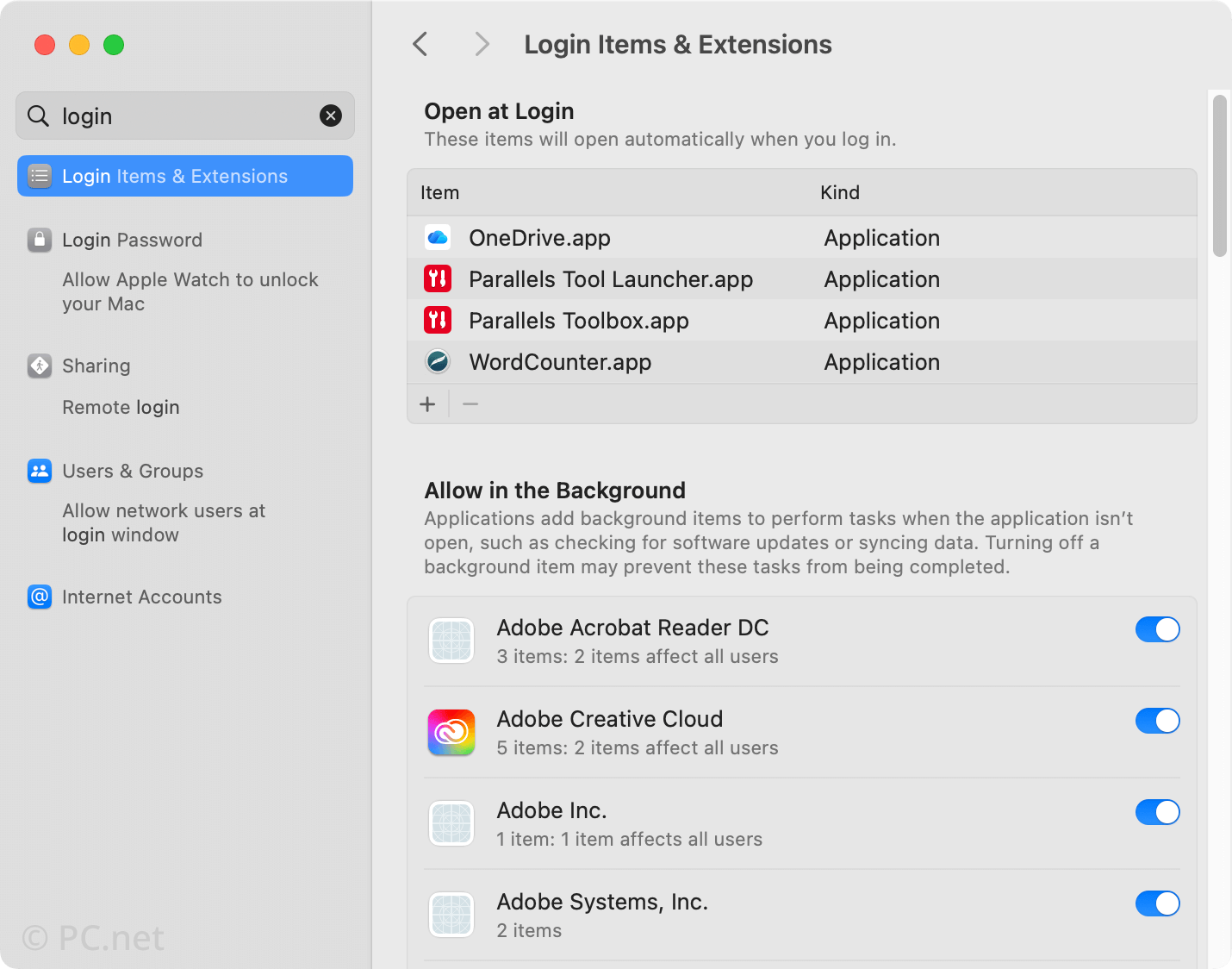 List of Startup Apps in macOS
