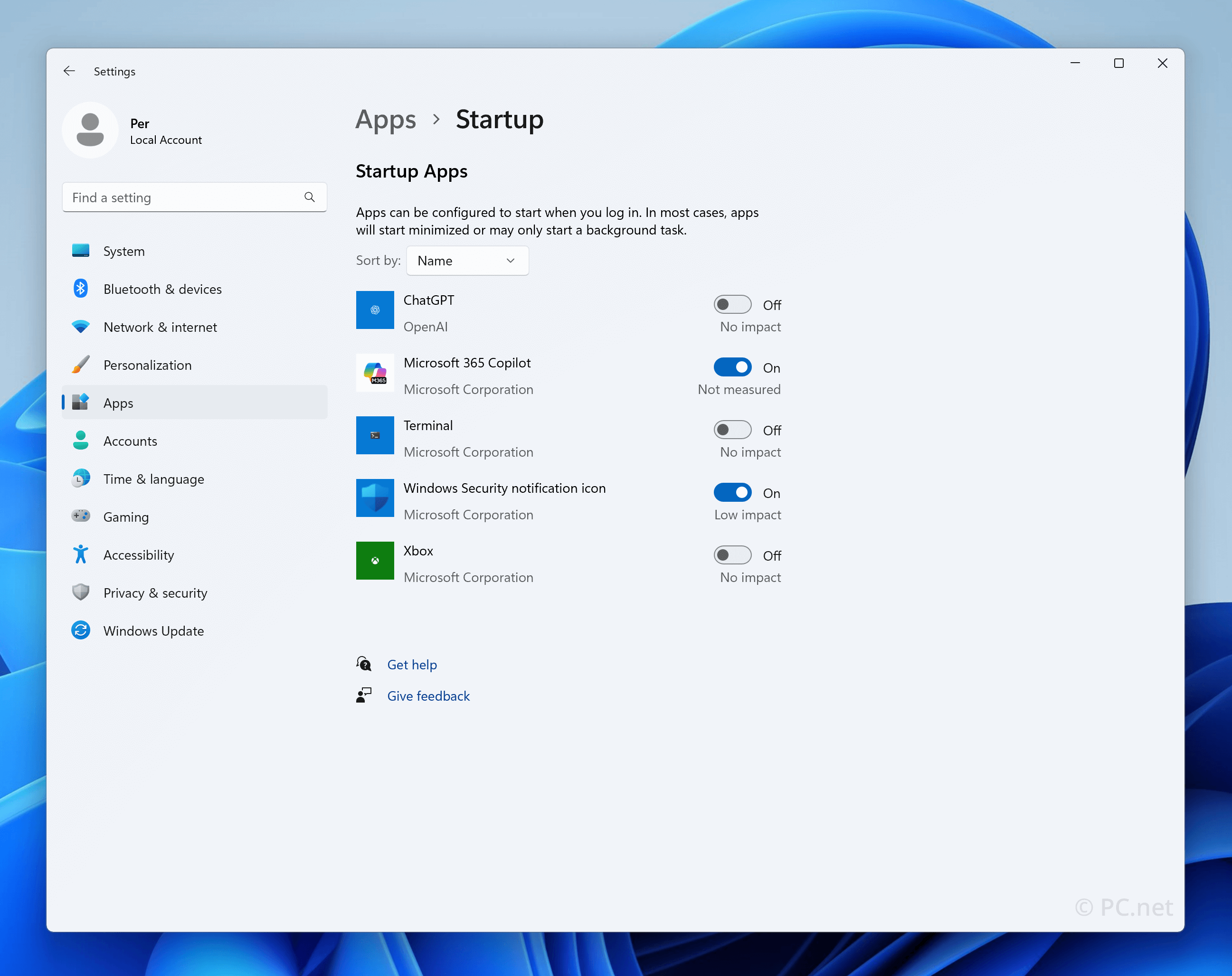 List of Startup Apps in Windows 11
