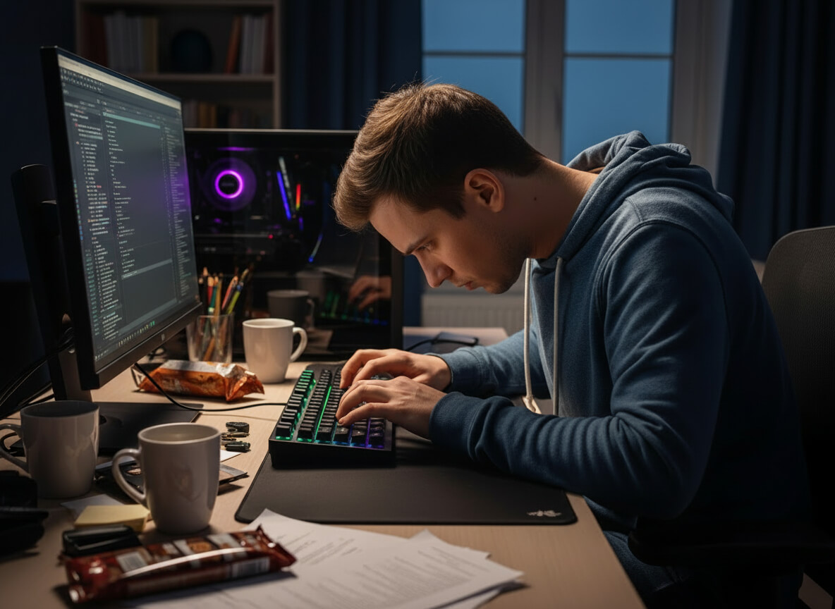 Person with bad typing posture