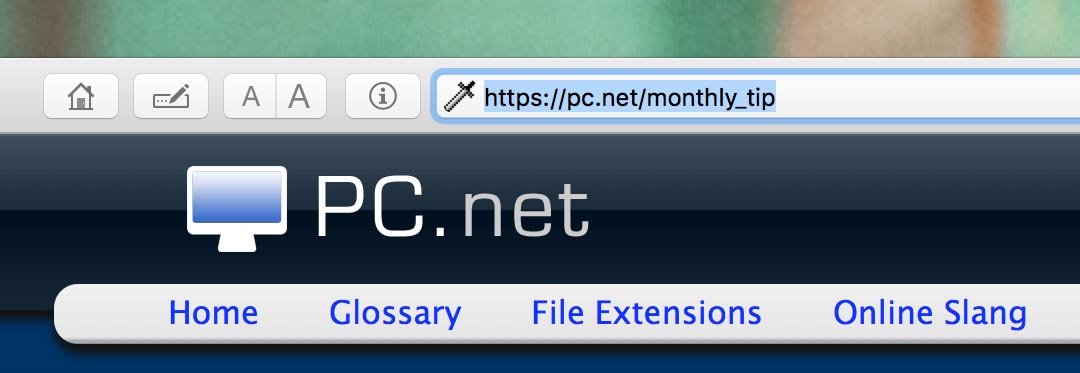 Web address highlighted in Safari on a Mac