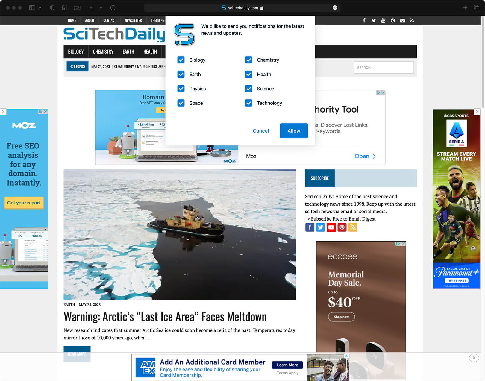 Scitech website overloaded with ads