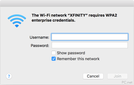 WPA Enterprise Login Dialog Box