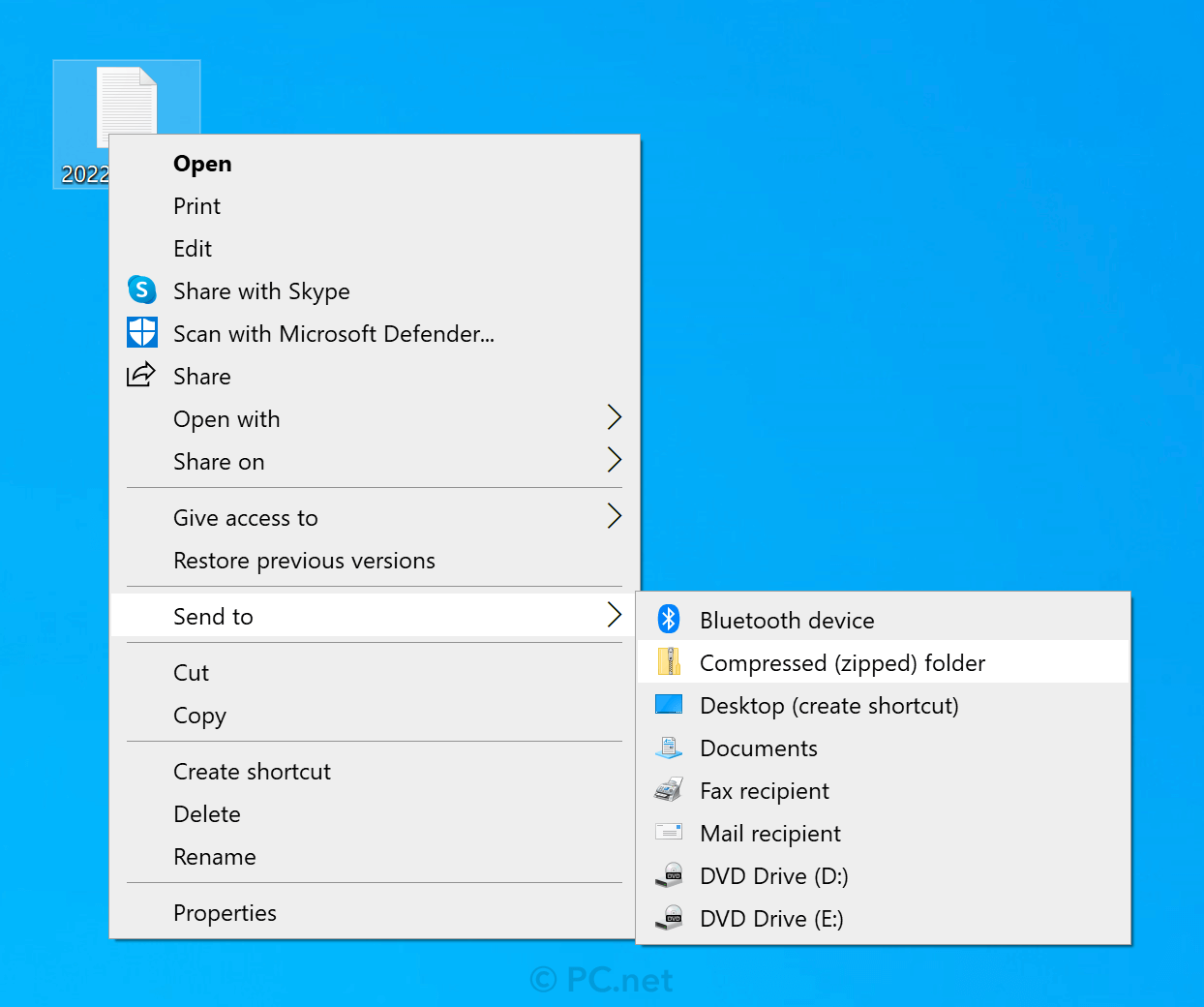 Create Zip Archive in Windows 10