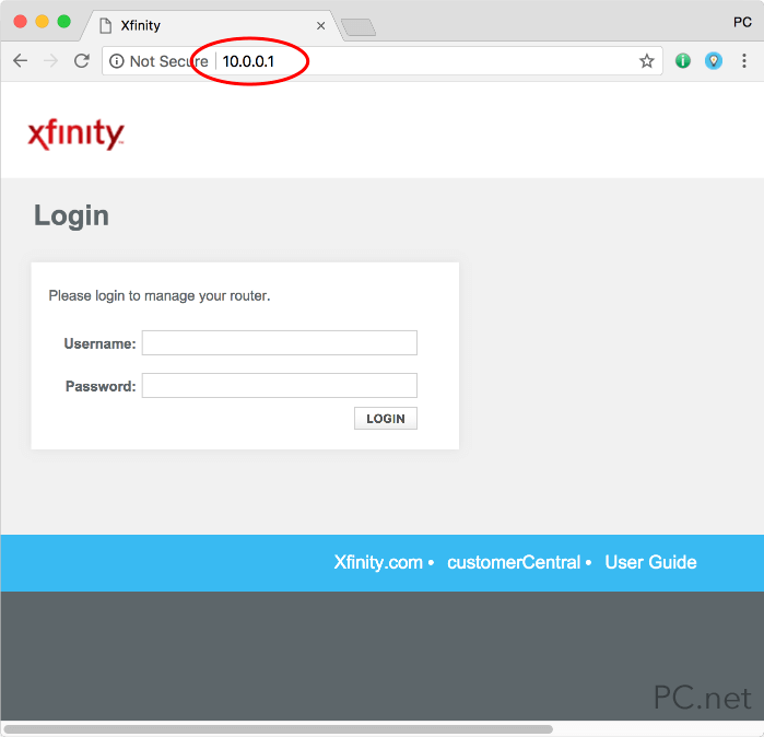 Xfinity Router Login Window