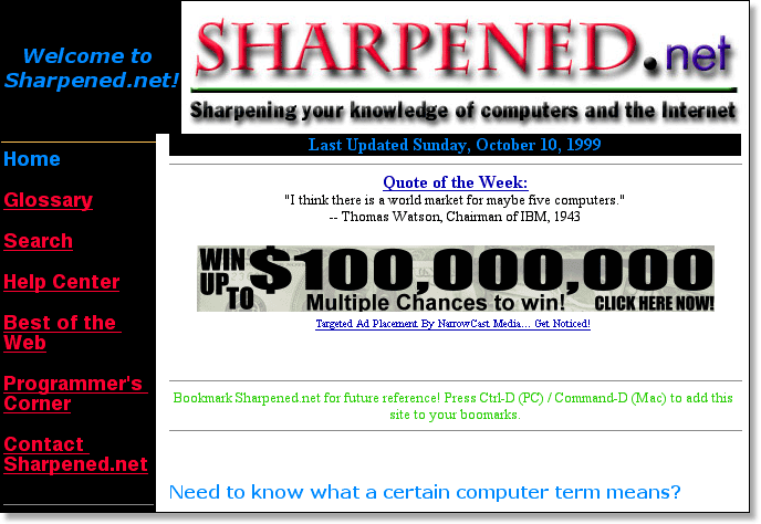 Sharpened.net Home Page - 1999