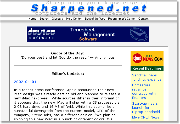 Sharpened.net Home Page - 2001