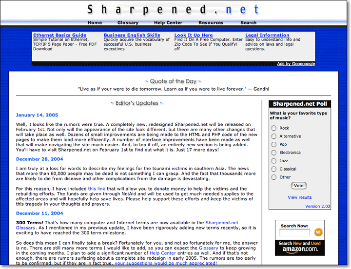 Sharpened.net Home Page - 2002